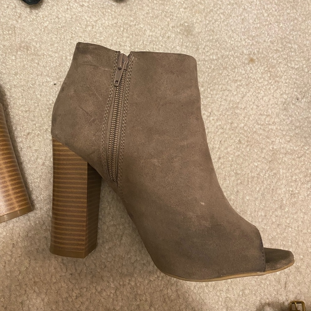 Brown Peep Toe Suede Booties